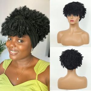Afro crépus bouclés bandeau perruques courte moelleux bouclés écharpe perruque avec frange naturel