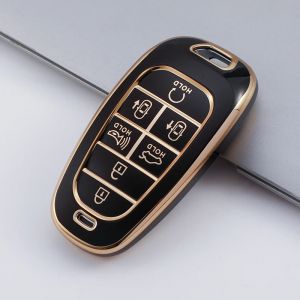 Housse de protection pour clé télécommande en TPU, bord doré, pour Hyundai Sonata Nexo DN8 Santa Fe