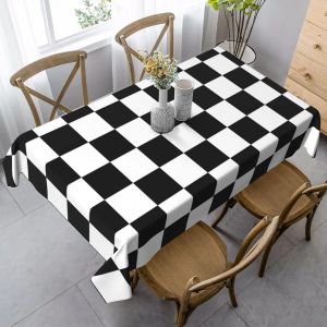 Nappe rectangulaire imperméable en damier noir et blanc, décor de Table à manger de cuisine,