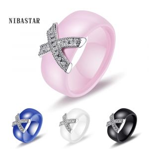 Bagues en céramique blanche et noire de 8mm, grande zircone cubique pour femmes, bague de mariage en