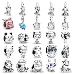 Europe nouveau 925 réel argent bleu dégradé éléphant pendentif breloque chien chat perle ajustement
