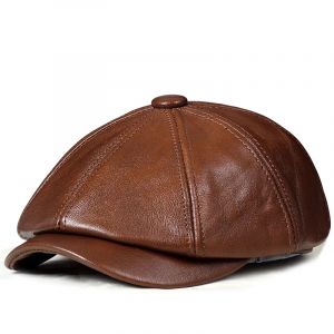Chapeau en cuir v&eacute;ritable pour hommes, ceinture en cuir de vache, b&eacute;ret chaud d'hiver en coton,