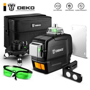 DEKO-niveau laser 3D 12 lignes DKLL12PB, auto-nivellement automatique, vertical et horizontal, 360