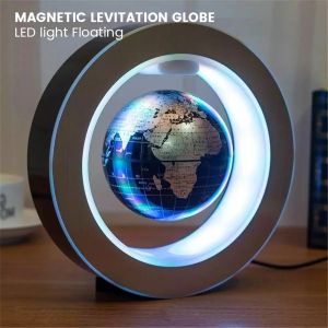Globe LED rotatif magnétique flottant en forme de O/C avec carte du monde, lampe de chevet, cadeau