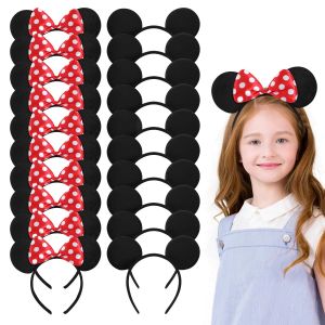 12 pi&egrave;ces d'oreilles Mickey Minnie pur noir et rouge et rose Disney arc oreille bandeau souris th&egrave;me