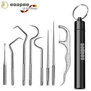 Ensemble de cure-dents r&eacute;utilisables en acier inoxydable, cure-dents noirs, porte-cl&eacute;s de soie