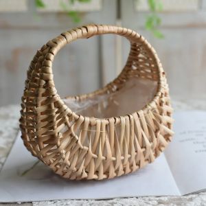 Panier d'arrangement de fleurs fait à la main, demi-lune, panier en osier tissé avec poignée,