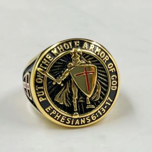 Bague à motif de croix chrétienne pour hommes, chevalier templier, croisé, couleur or, accessoires