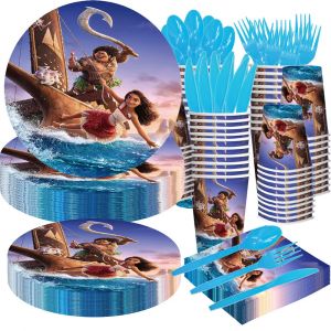 Disney Moana2 princesse dessin animé fête décoration jetable vaisselle nappe assiettes tasse ballon