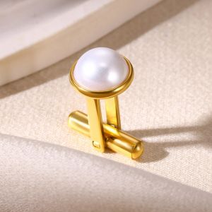 Bouton de manchette en acier inoxydable pour homme, clip de bouton de manchette perle, chemise