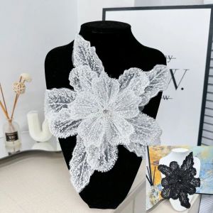D&eacute;coration de robe en Organza multicouche, fleur tridimensionnelle clout&eacute;e en cristal de perles avec