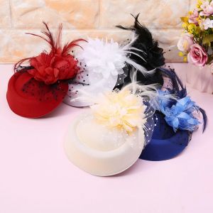 Chapeaux Fascinator pour femmes, casquette de pilulier, voile en maille de plumes de fleurs et pince