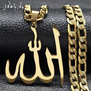 Collier pendentif arabe Allah dieu pour hommes et femmes, en acier inoxydable plaqué or, amulette