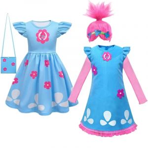 Trolls 2-Robes de princesse pour filles, costume de cosplay pour enfants, robes de soirée coquelicot
