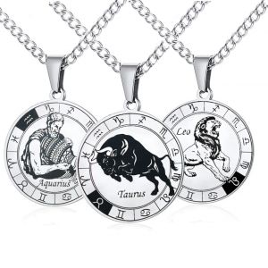 Collier pendentif zodiaque en acier inoxydable, symbole de Scorpion balance, vente en gros, bijoux