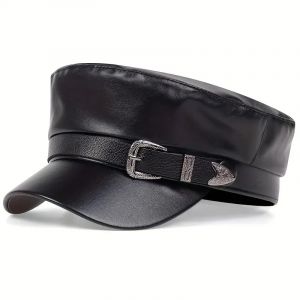Chapeau en cuir avec grande ceinture pour femmes et hommes, chapeaux de marin, casquettes b&eacute;ret