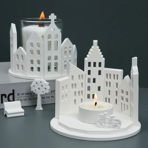 Kit de bougeoir de maison creuse, moule en Silicone, bricolage, maison ronde, vélo, banc d'arbre,