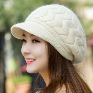 Respzed Visor Beanie pour femme, tricot d'hiver, casquette tendance, style arm&eacute;e, m&eacute;lange de laine,