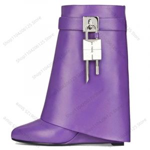 Verrouillage bottes à talons hauts concepteur serrure bottes femmes nouveau hiver pli gothique botte