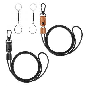Porte-Badge en cuir PU tissé à la main, noir et marron, lanière réglable, étiquette