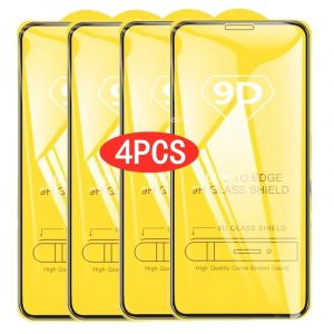 4 pi&egrave;ces 9D couverture plein &eacute;cran de protection en verre tremp&eacute; pour Xiaomi Redmi Note 11 7 8 Pro 6
