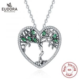 EUDORA 925 argent Sterling arbre de vie pendentif clair vert CZ colliers indépendant liberté déesse