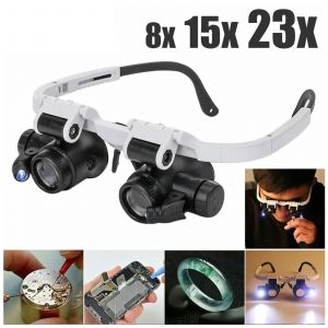 2XLED montre bijoutier r&eacute;paration Loupe bandeau mont&eacute; sur la t&ecirc;te Loupe r&eacute;glable lunettes Loupe