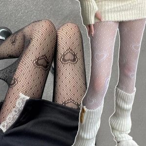 Coeur maille fille collants bas blanc résille collants femme pour femmes été Legging bas