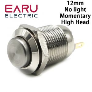 Sonnette momentan&eacute;e &eacute;tanche en m&eacute;tal et acier inoxydable, 12mm, t&ecirc;te haute, klaxon, bouton poussoir,