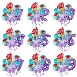 9 pi&egrave;ces/ensemble Disney sir&egrave;ne feuille ballons &agrave; h&eacute;lium princesse Ariel f&ecirc;te d'anniversaire Film