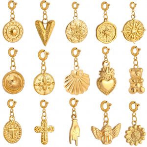 Breloque soleil/cœur/croix/ange pour la fabrication de bijoux, plaqué or 18 carats, mignon pendentif