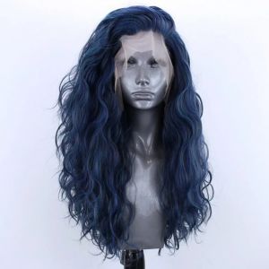 Perruque Lace Front Wig synthétique bleu clair, perruque longue et bouclée, sans colle, perruque de