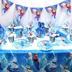 Décorations de fête d'anniversaire princesse Anna Elsa la reine des neiges, vaisselle jetable pour