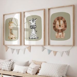 Affiches et imprimés d'animaux Safari, Lion, zèbre, girafe, peinture sur toile, tableau d'art mural
