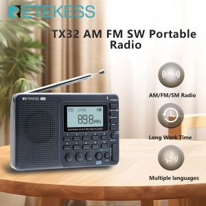 RETEKESS-Radio portable aste V115, radio FM AM SW, radio 24.com, plusieurs bandes, enregistreur USB,