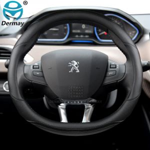 Housse de volant de voiture en Fiber de carbone + cuir, pour Peugeot 208 2012 ~ 2018 Peugeot 308