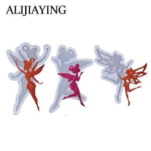 DY0670 Super brillant ange fille porte-clés moule Silicone époxy artisanat moules bricolage pour