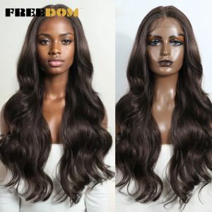 EDOM-Perruque Lace Front Wig Synthétique Naturelle pour Femme, Body Wave, Marron Ombré Gris, Degré