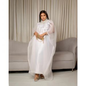 Tenue africaine pour femmes, Abaya blanche brodée, grande taille, robe de soirée élégante pour