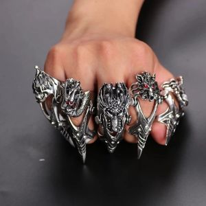 Bague d'articulation de Dragon Vintage exagérée pour hommes, bague gothique, bijoux, pièce de