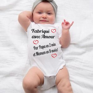 Body pour b&eacute;b&eacute; de 9 mois, fabriqu&eacute; avec amour papa en 2 minutes et maman, combinaison amusante pour