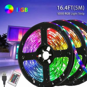 Bande lumineuse LED à couleur changeante, 1/3/5M, 5050 RGB, USB, Flexible, avec 24 touches, pour