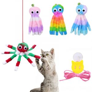 Jouet en peluche de pieuvre mignon avec ventouse pour chat, jouet coule avec son de degr&eacute; de