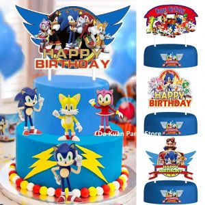 D&eacute;coration de f&ecirc;te d'anniversaire, garniture de g&acirc;teau Sonic le h&eacute;risson, fournitures de f&ecirc;te