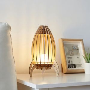 Lampe fusée spatiale Led en bois, faite à la main, sculpture sur bois, veilleuse décorative, lampe
