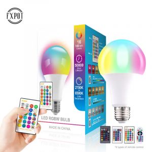 Ampoule Led E27 RGB avec télécommande, 16 couleurs, pour pièce, ampoule intelligente, variateur,