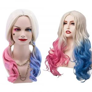 Halloween femmes Quinn Cosplay perruque Harley 2 queues de cheval style tresse cheveux dame Costume