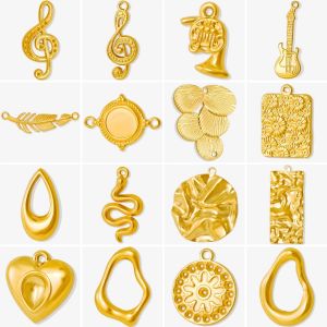 10 pièces/lot plaqué or Notes de musique corne guitare feuille serpent géométrie pendentif breloques