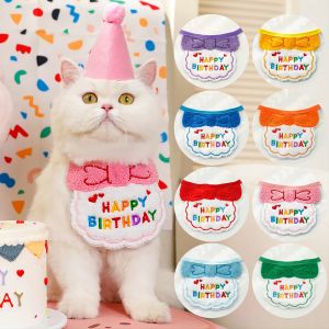 Écharpe de bavoir d'anniversaire pour animaux de compagnie, décoration de chapeau de chat de chien,