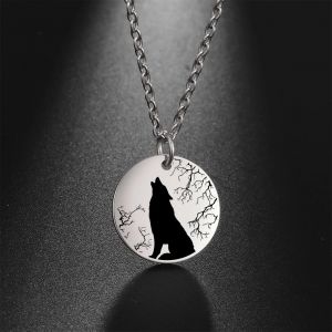 My Shape Collier ras du cou en forme de loup pour femmes et filles, couleur argent et lune, en acier
